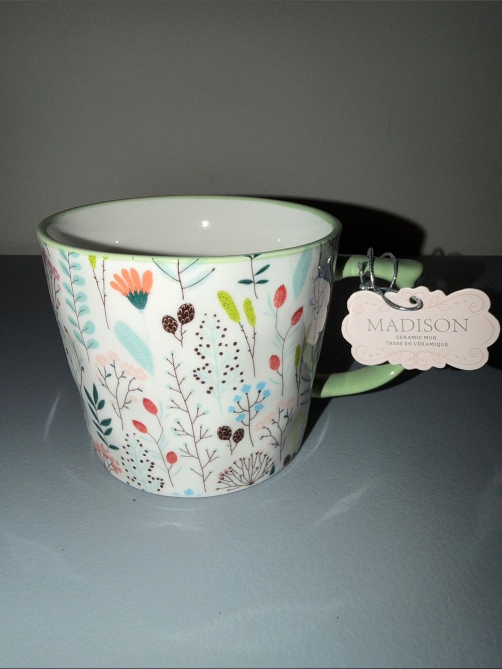 Madison Pastel Floral Ceramic Mug with Green Handle